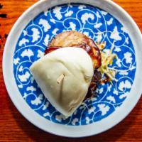 Pork Belly Bao · Grilled pork belly, house slaw, steamed bun