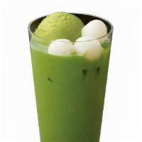 Matcha Float W/ Mochi · A scoop of matcha ice cream, with cold matcha latte poured over ice and warabimochi. Only se...
