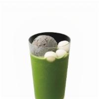 Black Sesame Frappe W/Mochi · Matcha powder blended with ice and sweet milk topped with creamy black sesame ice cream and ...