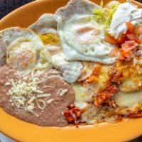 Jalisco Chilaquiles · Two eggs, with fried tortilla strips. Topped with red or green salsa, and Monterey cheese. S...