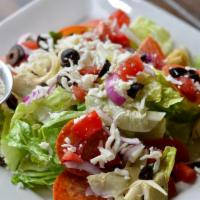 Italian House Salad · Romaine - red onion - black olive - pepperoni - artichoke - romano vinaigrette.