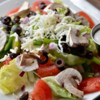 Grandma'S Garden Salad · Romaine - tomato - red onion - green pepper - mushroom - black olive - mozzarella - ranch or...