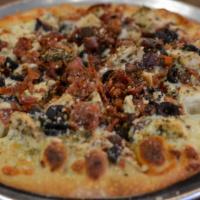 Secretariat Pizza · Alfredo - chicken - bacon - black olives - mozzarella.