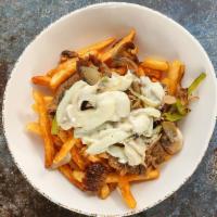 Gyros Fries Philly Bowl · Crispy fries, topped with gyros, grilled onions, bell peppers, mushrooms, cheese, and choice...