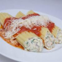 Manicotti · Vegetarian. Mama's homemade pasta crepes filled with ricotta, mozzarella and pecorino cheese...