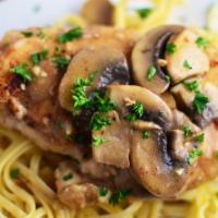 Chicken Marsala · Chicken breast sautéed in our homemade marsala cream sauce with fresh mushrooms and onions. ...