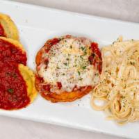 The Godfather · A combination plate of veal parmigiana, beef ravioli and fettuccine alfredo.
