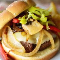 Philly Burger · Sautéed peppers, onions and provolone cheese.