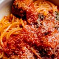 Spaghetti And Meatballs · Pomodoro sauce, basil, olive oil, parmesan reggiano.