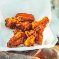 5 Wing Combo + Fries · 5 crispy  wings with sauce of choice, fries and can soda or water (Hot, Honey Hot, Lemon Pep...