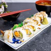 Crunchy Shrimp Roll · Shrimp tempura, avocado, cucumber, and spicy mayonnaise inside with tempura flakes and eel s...