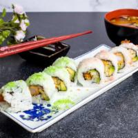 Yummy-Yummy Roll · Shrimp tempura, crab, ebi avocado, cucumber, masago, sweet squash, and spicy mayonnaise insi...
