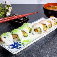 4 Amigo Roll · Shrimp tempura, crab, avocado, cucumber inside, tuna, yellow tail, salmon, flying fish eggs,...