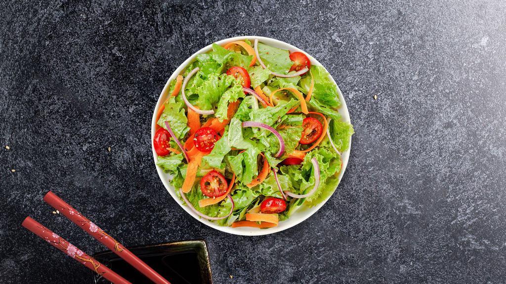 Green Salad  · Romaine lettuce, cucumbers, cherry tomatoes, carrots, fresh bell peppers, and onions dressed tossed with lemon juice & olive oil.