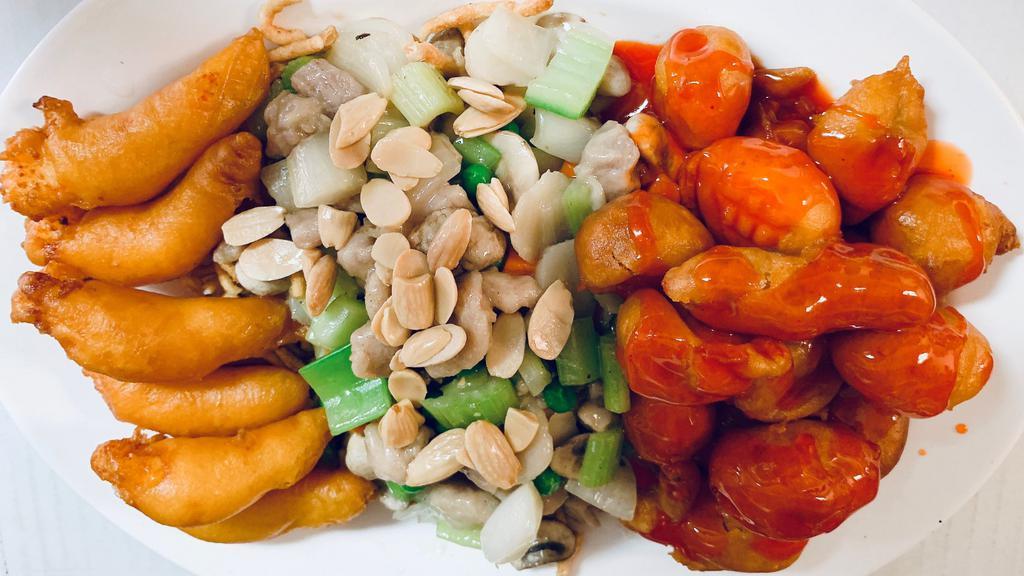 Combination Dinners · Pork fried rice, fried shrimp, BBQ pork, chicken broccoli.