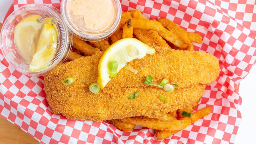 Catfish · Southern style lightly breaded with citrus and Cajun mayo sauce.