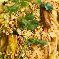 Pad Thai · Noodles, basil, tofu, bean sprouts, peanut, vegan meat.… (Gluten Free Option)