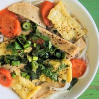 Vegy Soup (Canh Rau Củ) · Rice noodles, veggies, tofu, vegan ham, onions...(gluten free option)