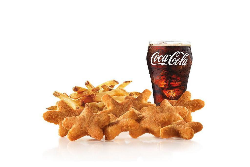 9 Piece - Chicken Stars™ Combo · Crispy star-shaped chicken nuggets with the choice of dipping sauce. Served with Fries and a Soft Drink.