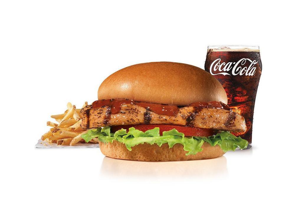 Charbroiled Bbq Chicken™ Sandwich Combo · Charbroiled chicken breast, lettuce, tomato and tangy BBQ Sauce on a potato bun. Served with fries and a beverage. .