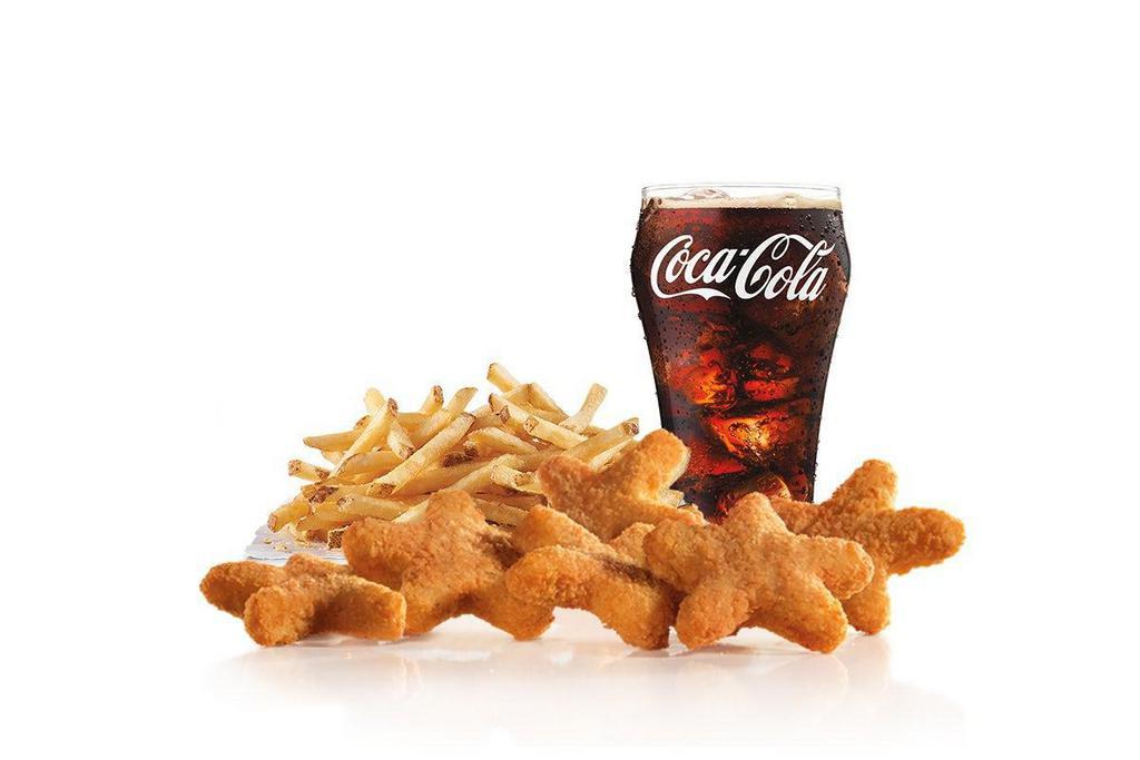 6 Piece - Chicken Stars™ Combo · Crispy star-shaped chicken nuggets with the choice of dipping sauce. Served with Fries and a Soft Drink.