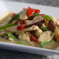 Green Curry · Consist of bell peppers, bamboo shoots, eggplants and coconut cream fried with paste make fr...