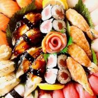 Nigiri Combo Platter · Tuna (5 pieces), salmon (5 pieces), unagi (4 pieces), Ebi (4 pieces), hamachi (3 pieces), oc...
