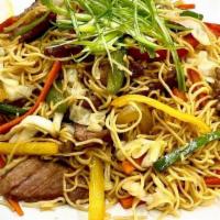 Fried Burmese Yakisoba · Choices of meat - chicken, beef, pork, shrimp, seafood mix, or veggie.