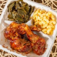 Bbq Chicken Dinner Plate · Two pieces of BBQ chicken with your choice of two side dishes.