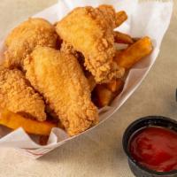 Catfish & Fries · Get 4 strips of catfish on a bed of fries.