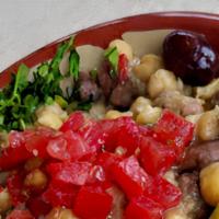 Fool Mudammas · (Vegan)(GF) Traditional Lebanese breakfast. Stewed chickpeas, fava beans, lemon & garlic, se...