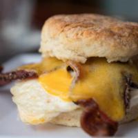 Bacon, Egg & Cheddar Biscuit Sandwich · Bacon, Egg and Tillamook Cheddar on a Fresh Baked Biscuit
