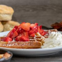 Waffles With Fresh Strawberries · Two Liege Style Waffles from the Waffle Window with Fresh Strawberries, Whipped Cream and a ...