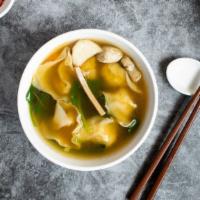 The Legend Of The Wonton · Chicken wonton, shrimp, carrots, mushrooms, snow pea, and bok choy in a house made broth