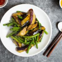 Crouching Tiger, Hidden Bean · String bean and eggplant sauteed with garlic, carrot, and onion in a black bean sauce