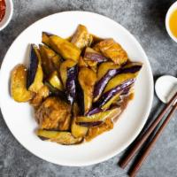 Eggplant Secrets Of Enlightenment · Chicken stir-fried with eggplant, carrots, and onions in black bean sauce.