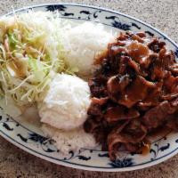 T-3 Teriyaki Pork · Charbroiled meat served with tasty teriyaki sauce made fresh everyday. Served with rice and ...