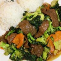 C-3 Broccoli Beef · Served with rice.