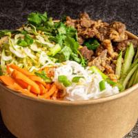 All Natural Lemongrass Chicken Vermicelli (Gf) · Rice noodle with lettuce, mints, cilantro, cucumber, pickled daikon & carrots, green onions,...