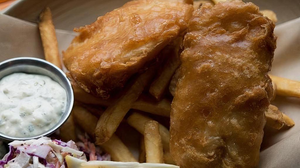 Fish & Chips · Alaska true cod, cole slaw, house-herbed tartar sauce.. We charge 20% more for items on ALL third party delivery sites to cover the commission they charge us.  If you want to avoid this premium, we invite you to order for delivery or take-out .  at www.tavern-hall.com.