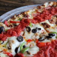 Supreme - 14” By 10” (8 Slices) · Pepperoni, Italian sausage, green and red bell peppers, red onion, mushrooms, and black oliv...