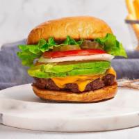 California Dream Burger  · 1/3 lb. beef patty with lettuce, tomatoes, pickles, onions, avocado, swiss, bacon, beef patt...