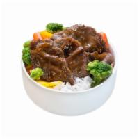Bbq Beef Bowl · Served with rice and steamed vegetables. 390 Cal.