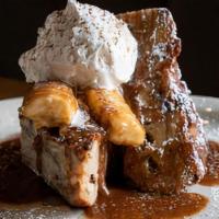 Chocolate Chip Bread Pudding · warm bread pudding with n'awlins style rum caramel banana