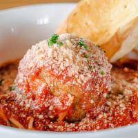 Spaghetti & Giant Meatball · giant 9 oz meatball made from veal, beef & pork served with our zesty tomato sauce, parmesan...