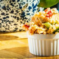 Pasta Salad (3 Oz.) · Israeli Cous-Cous, Cucumbers, Roasted Red Peppers, Feta Cheese tossed in a Red Wine Vinaigre...