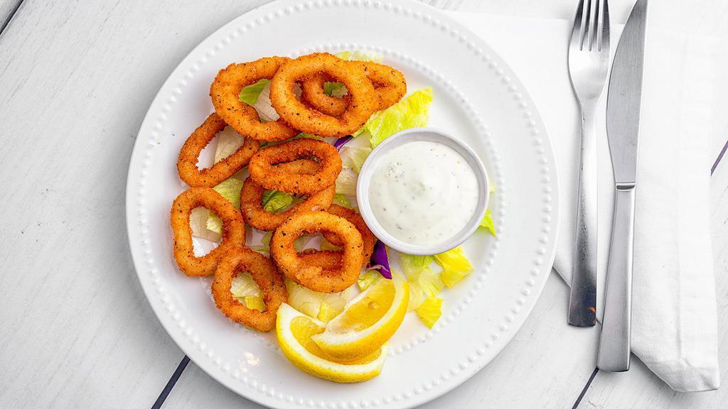 Calamari · A generous portion of our tender rings of calamari dipped in our homemade batter & flash fried. Served with ROMiO’s homemade Skordalia (Greek garlic sauce).