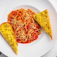 Spaghetti · Spaghetti is served with Marinara Sauce.