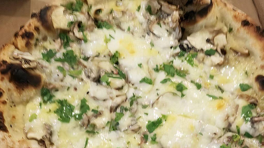 The Truffled Mushroom · Garlic oil, crimini mushrooms, fontal, and parmesan finished with parsley and truffle oil.