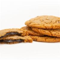 Fudge-Filled Chocolate Chip Cookies · Five chocolate chip cookies with a soft, fudge-filled center. Calories per cookie.